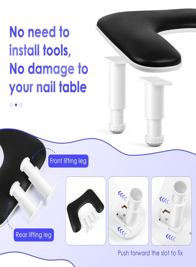 LIONVISON Manicure Arm Rest for Nails Tech: U-shaped Adjustable Nail Armrest - Black PU Leather Hand Stand Rest for Manicurists - Image 4